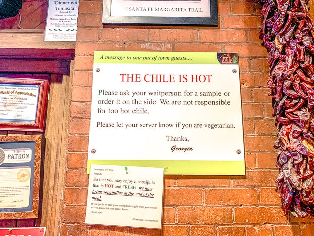 Tomasita's hot chile warning