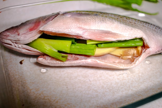 Steamed Whole Fish with Ginger, Scallion and Crispy Garlic (Cá Hấp Hành Gừng)