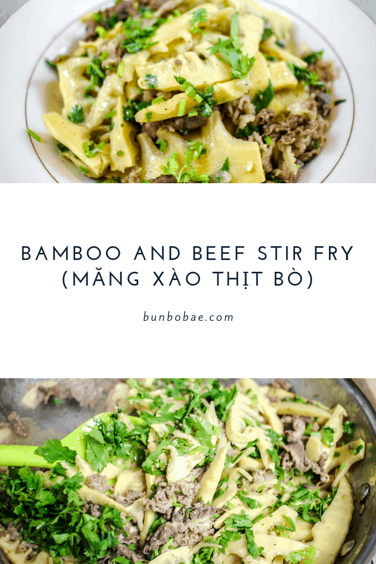 Bamboo and beef stir fry Măng Xào Thịt Bò pinterest image