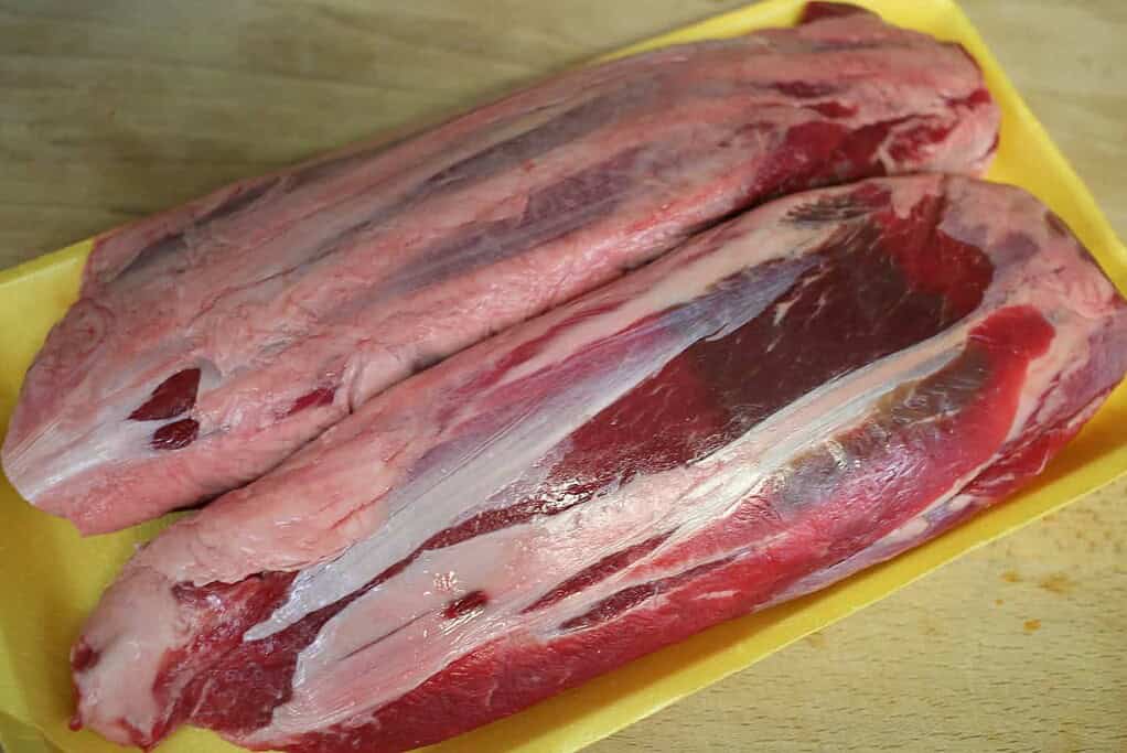 A tray of beef shank for making Spicy Vietnamese Beef Noodle Soup (Bún bò Huế)