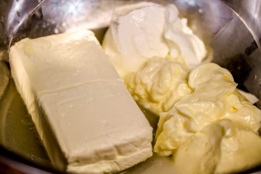 a block of cream cheese with sour cream, mayo, lemon juice etc for crab rangoon dip