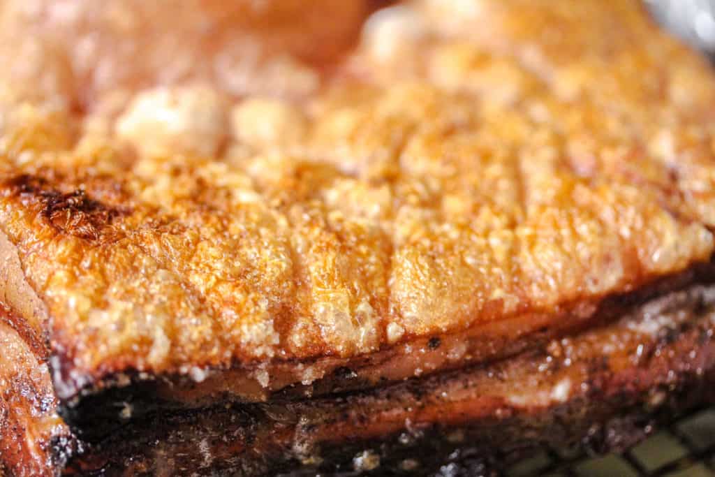 crispy skin on roasted pork belly 