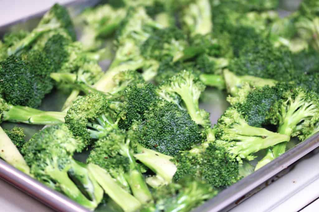 broccoli florets on a sheet pan