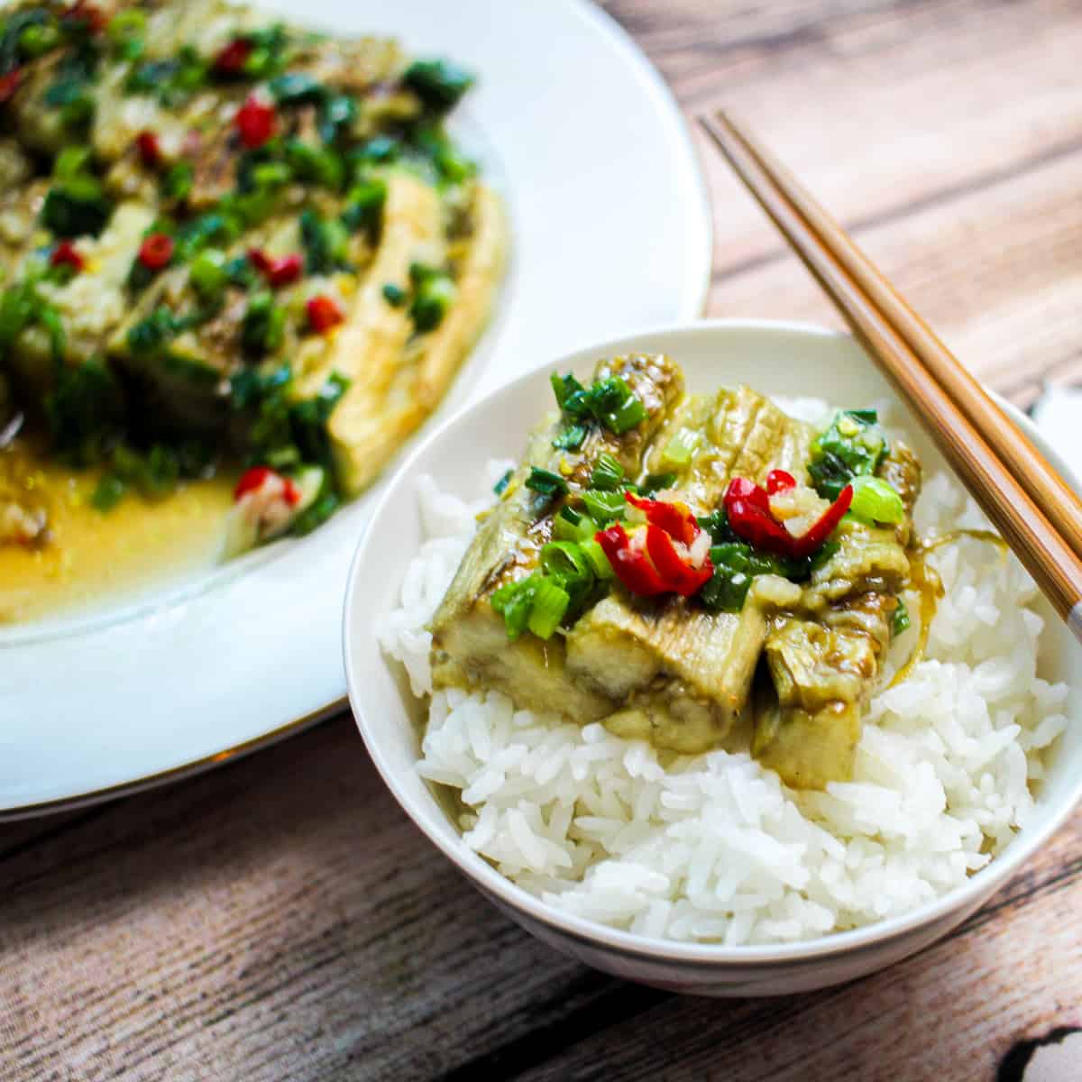 Grilled Eggplant With Scallion Oil (Cà Tím Nướng Mỡ Hành)