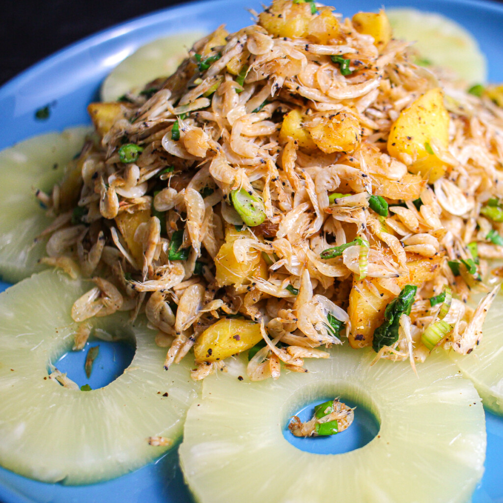 a close up of Dried Shrimp and Pineapple Stir Fry (Tép Khô Xào Dứa)